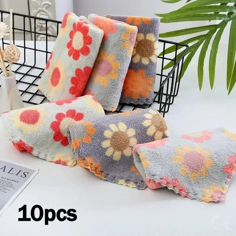 10 Pezzi di Panni per Pulizia Cucina, Morbidi e Assorbenti, in Pile Corallo, Asciugamani a Forma di Girasole, Strofinacci per Pulizie Domestiche 30X30CM