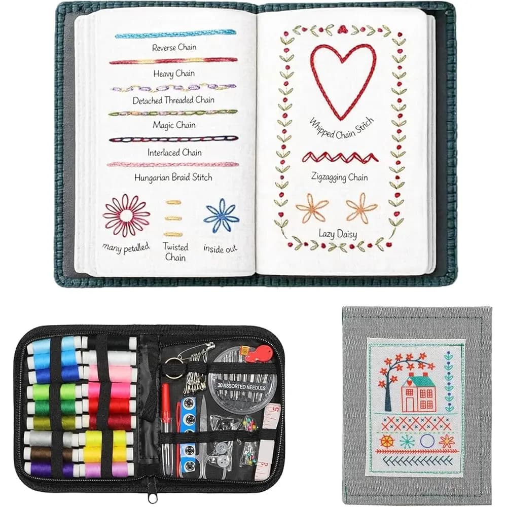 Libro per l'apprendimento dell'imbroidery, libro fai da te per imparare a ricamare con kit di cucito multipli, libri fai da te per cucito con punti per principianti e