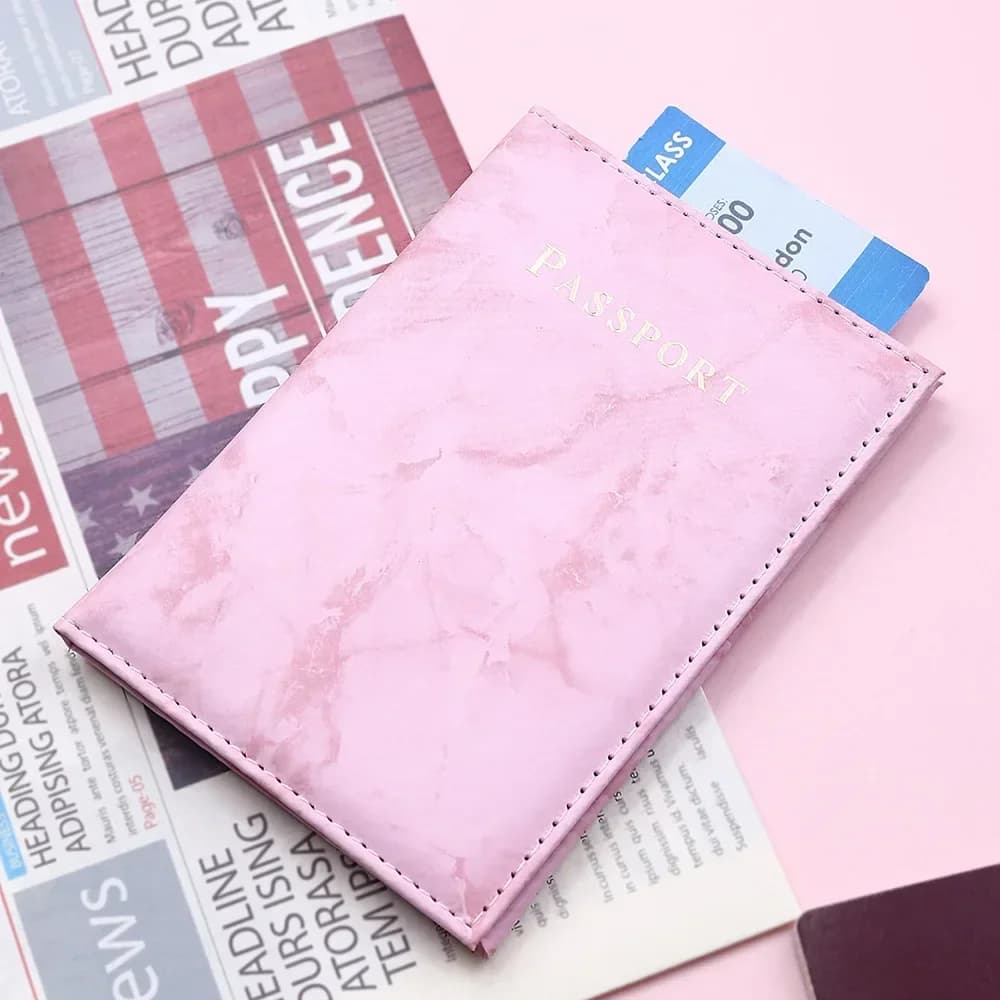Borsa porta passaporto da viaggio con motivo in marmo rosa moda donna Custodie per carte di credito Accessori essenziali protettivi per biglietti sottili