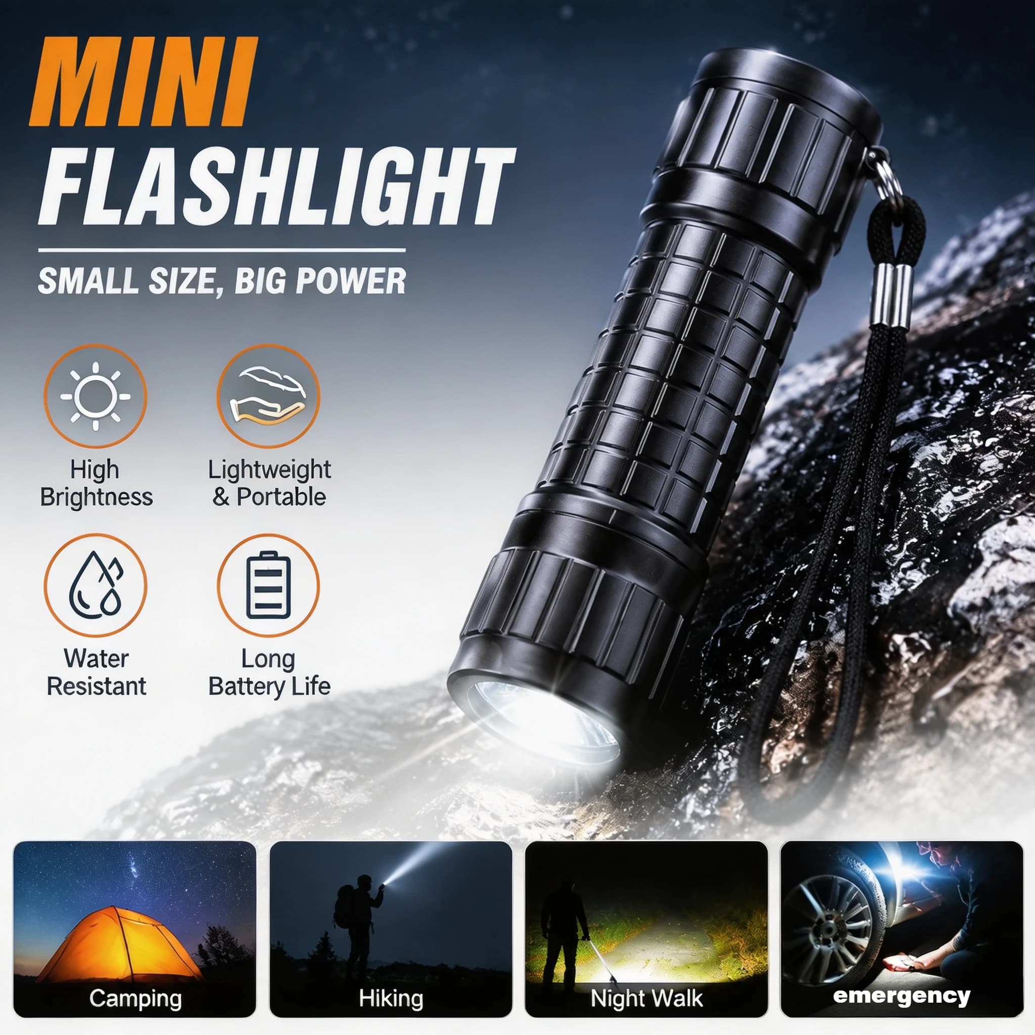Super Bright Mini Flashlight LED Torch 18650 Battery Portable Handheld Torch Waterproof Outdoor Camping Hiking Emergency Lantern