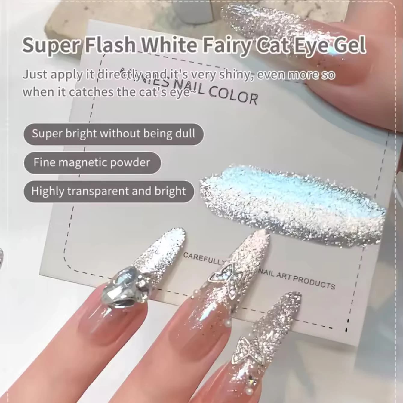 MIANEL 2026 New Super Shiny White Cat Eye Gel Polish, Brilliant Platinum Sparkle Crystal Cat Eye Gel For Professional Nail Art
