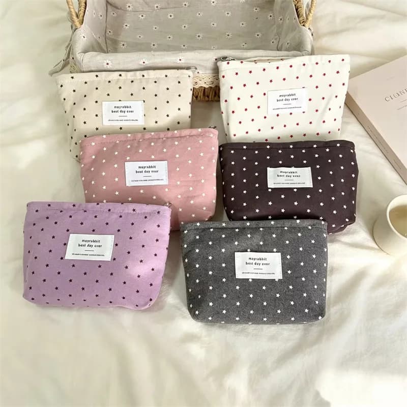 Korean Style Makeup Bag Star Print Zipper Lipstick Storage Cosmetic Bag Women Hand Large Capacity Make Up Pouch Travel