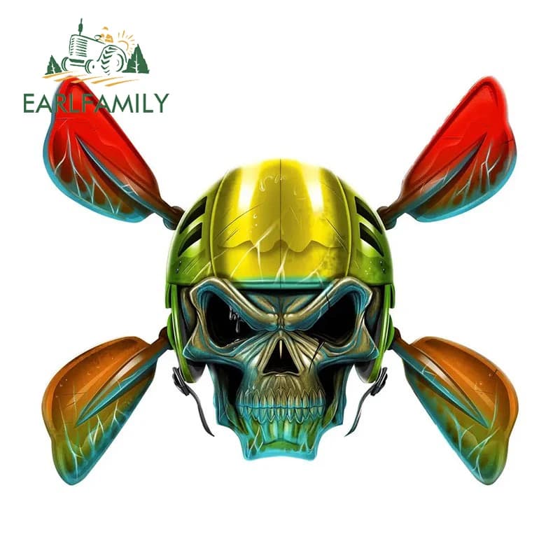EARLFAMILY Car Sticker with Kayak Fishing Skull Waterproof Car Accessories for Classic Fashion Decorative Motorcycle