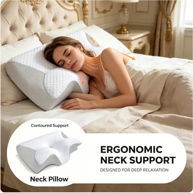 Cuscino Cervicale in Memory Foam Ortopedico per Alleviare il Dolore al Collo, Supporto Ergonomico Traspirante per Chi Dorme su un Fianco, sulla Schiena o sullo Stomaco