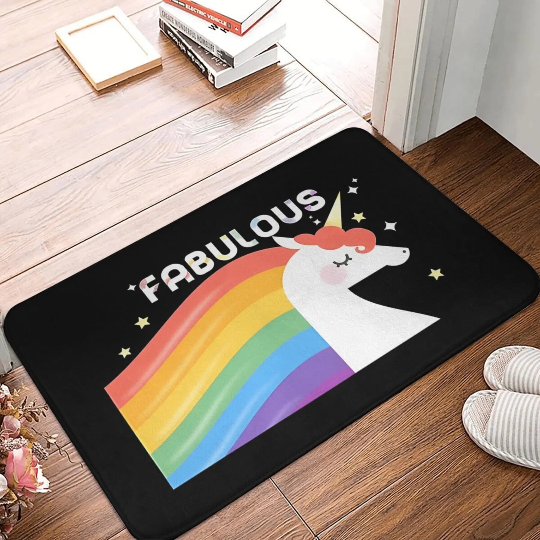 Favoloso zerbino arcobaleno a tema animali: leggero, lavabile in lavatrice, supporto antiscivolo, rettangolare, zerbino in poliestere per la casa