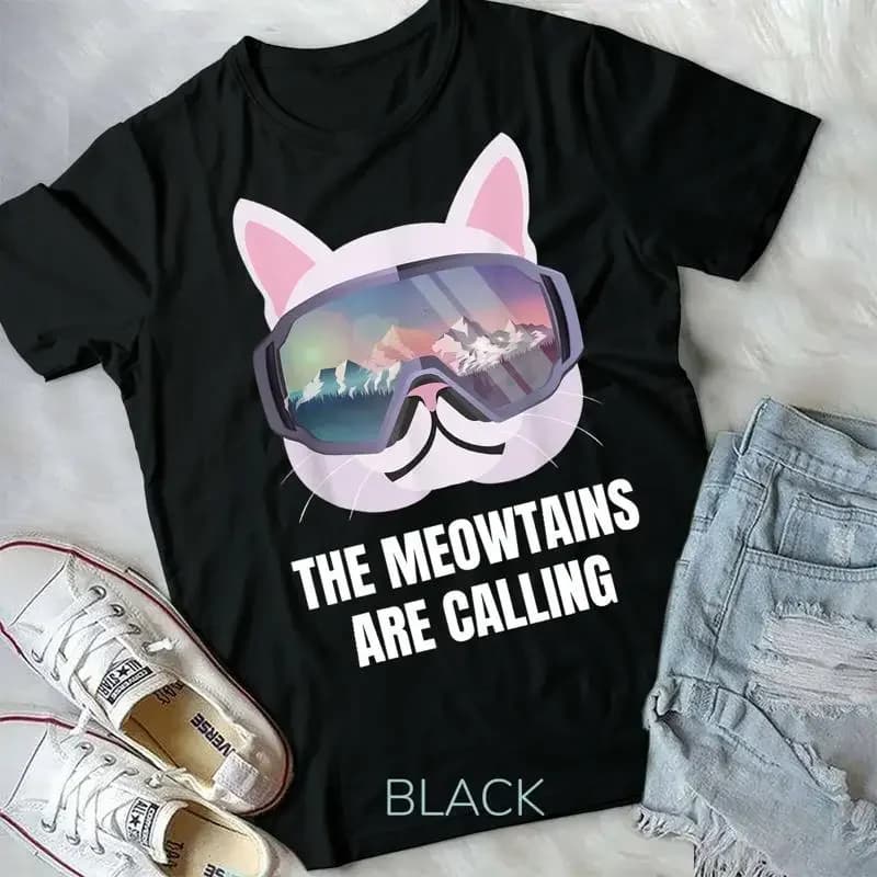 Occhiali da sci Maglietta divertente da sci e snowboard Maglietta The Meowtains Calling