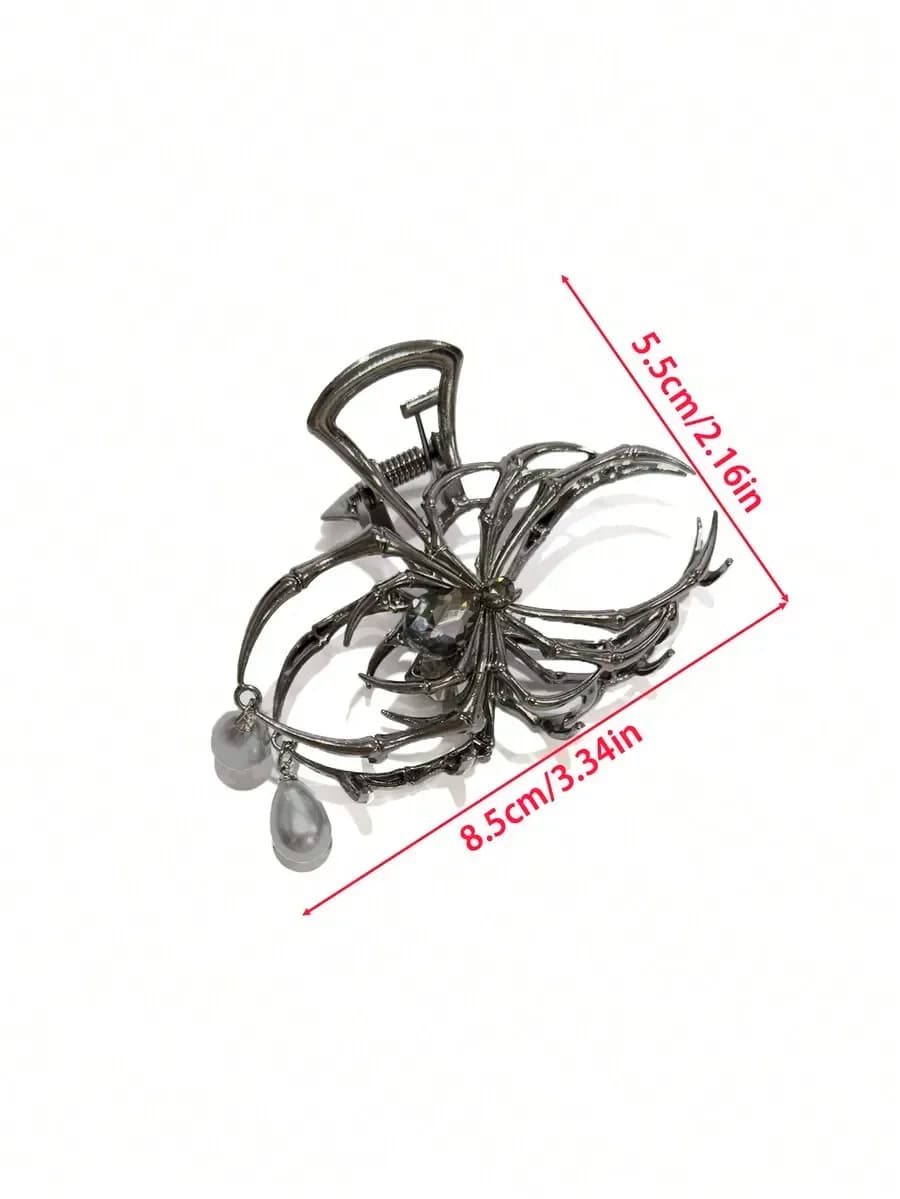 Fermaglio per capelli in lega con teschio di ragno e perle di cristallo da 8,5 cm per donna, stile gotico Y2K