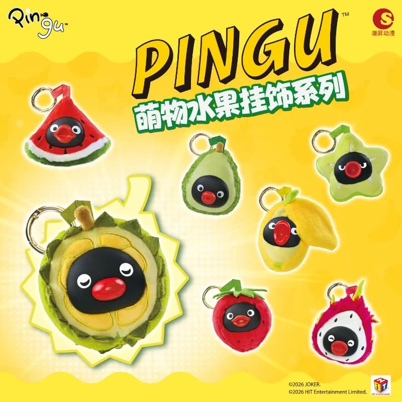 Figurine Anime Pingu, Serie Famiglia Pinguino con Ciondoli a Forma di Frutta, Scatola Sorpresa, Collezione di Peluche, Ornamenti Decorativi, Regali per Ragazze e Ragazzi
