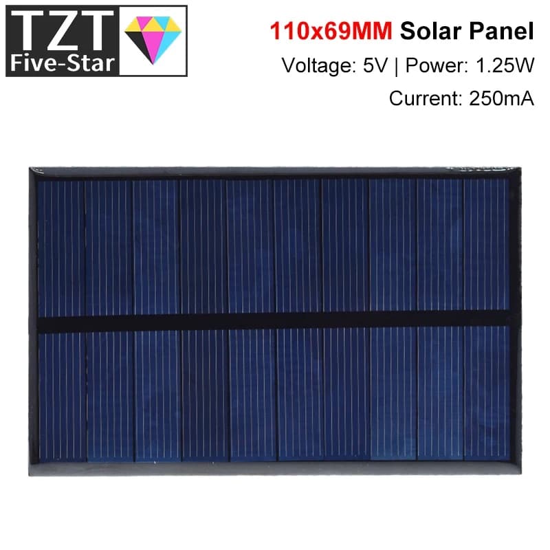 GREATZT Pannello Solare 5V 250MA 1.25W 110MMX69MM, Piccolo Pannello Solare Fai-da-Te per Caricabatterie Cellulari, Illuminazione Domestica, Giocattoli, ecc.