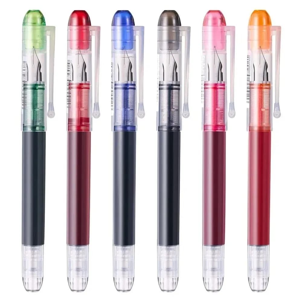 6pcs Fine Nib Gel Pen Set Color Ink Transparent 0.5mm Fountain Pens Writing Tool Smooth Student Stationery Set Office School