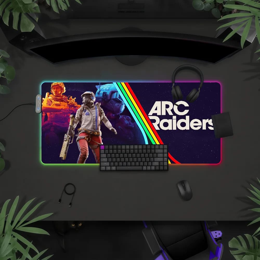 Tappetino per mouse Game ARC R-Raiders con luce LED RGB, tastiera da gioco colorata, copertura antiscivolo, superficie impermeabile