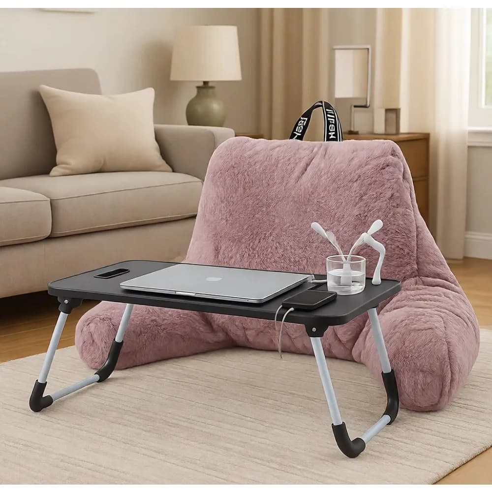 Synthetic Hair Reading Bearing with Back Support and Legs for Bed, Adults and Children, Color Purple Powder