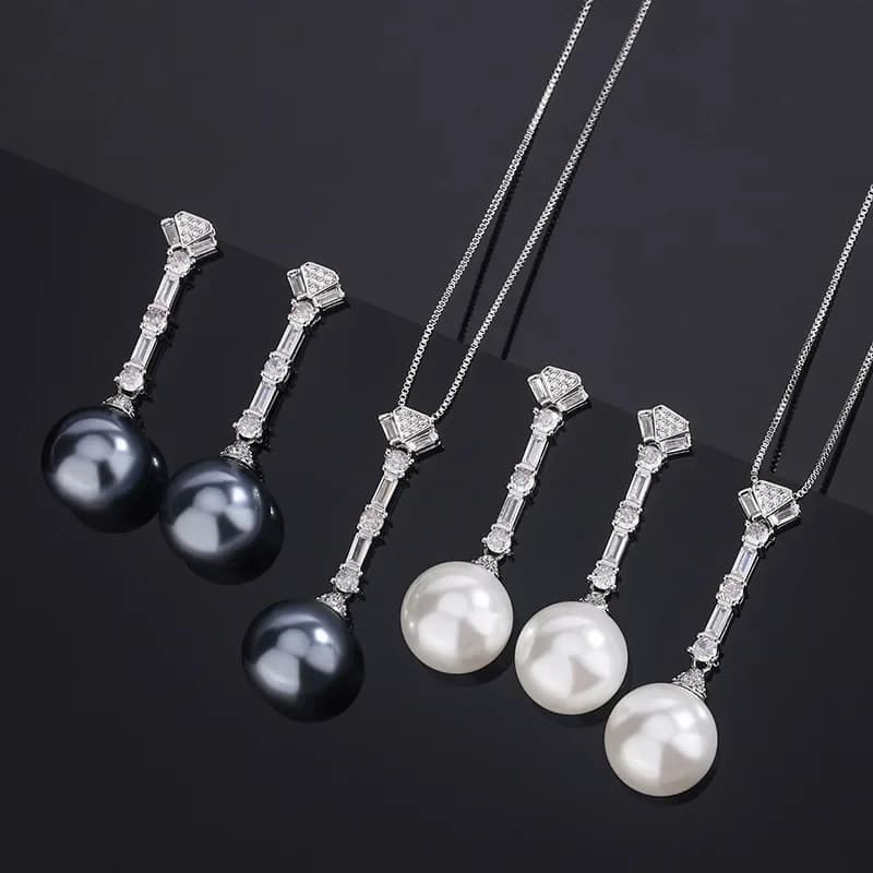 Gioielli di fascia alta con pietre preziose coltivate artificiali placcate in oro 18 carati con nappe e perle da donna, set di gioielli da 14 mm e 12 mm