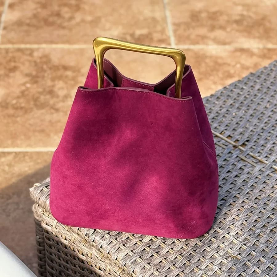 Borsa a tracolla a tracolla da donna in vera pelle scamosciata Borsa a secchiello piccola Ladeis di design di lusso per donna Tote femminile in pelle di vacchetta Nuovo