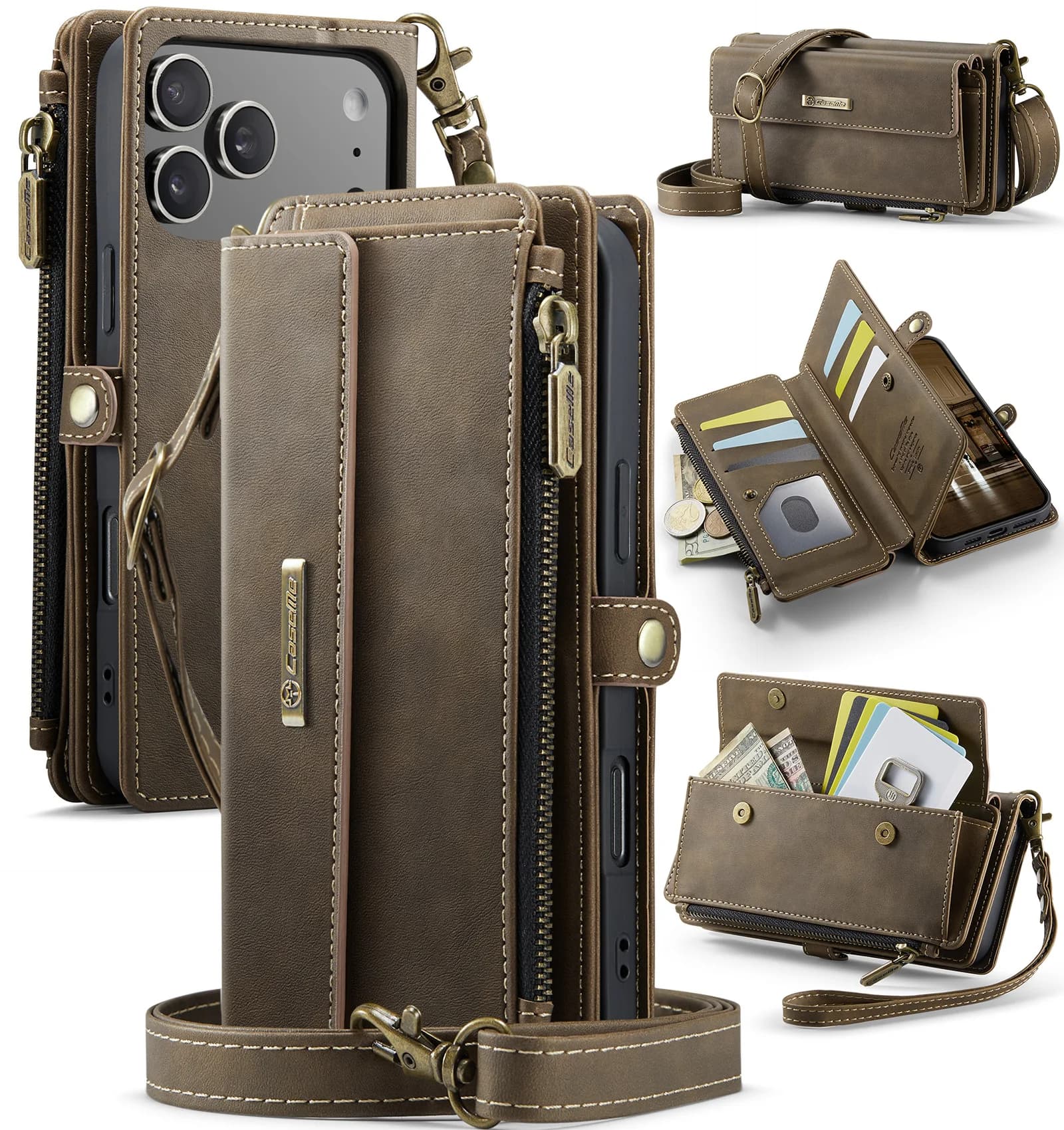 Wallet leather case with corporate magnetic card Solt for iPhone 17 Pro Max 16 Plus 15 14 13 12 11 Long cord book case
