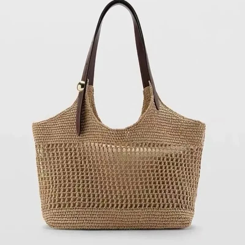 Handwoven Large Capacity Hollow out Straw Tote Bag Casual Beach Vacation Women's Handbag Travel Leisure Soft Square