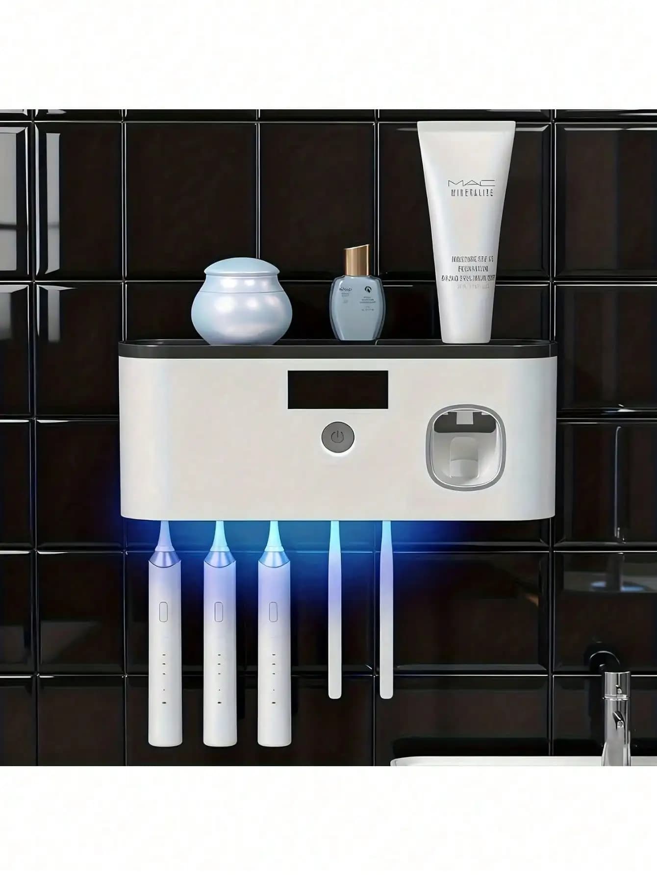 Supporto per spazzolino elettrico da parete, con dispenser per dentifricio, adatto per il bagno, batteria al litio ricaricabile tramite USB, senza Dri