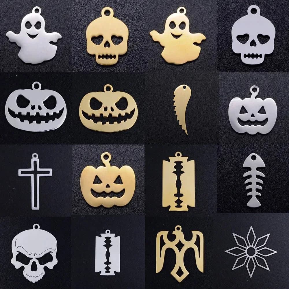 5 pz/lotto fai da te gotico cranio lama pendente di fascino dell'acciaio inossidabile all'ingrosso halloween fantasma zucca gioielli braccialetto charms