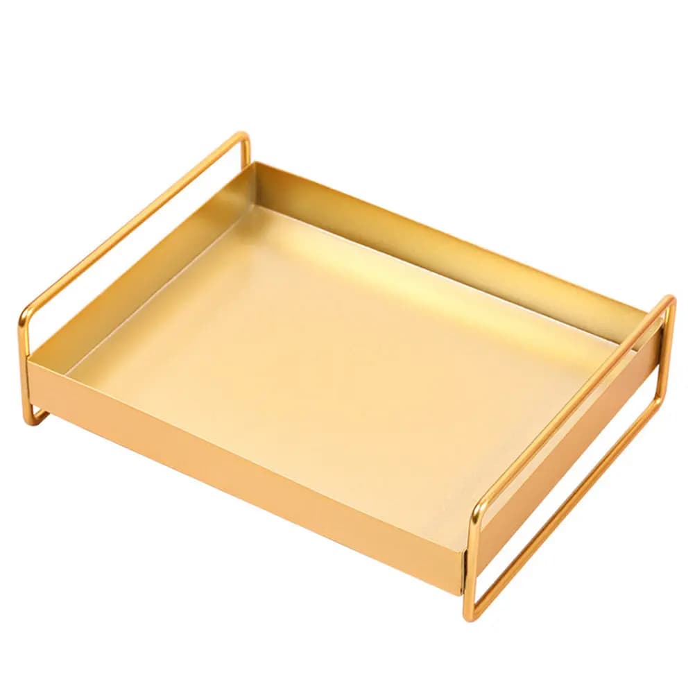 Decorative Tray in Golden Metal for Jewelry, Cosmetics, Keys, Candles, Home Furniture, Elegant Organizer for Various Objects from Desk