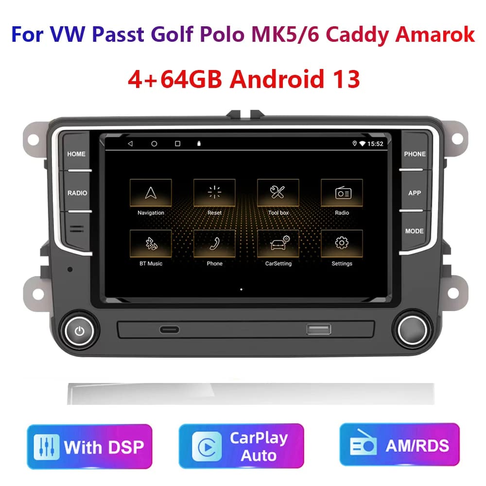 7 "Stile originale Android 13 4 + 64GB Per VW Passt Golf Polo MK5/6 Caddy Amarok Carplay Autoradio Radio GPS WIFI BT