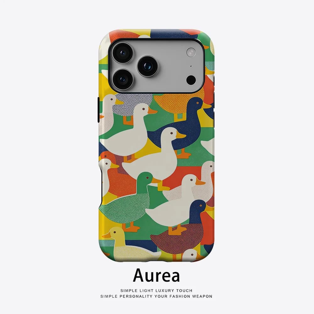 Custodia Aurea opaca antiurto per MagSafe per iPhone 17 16 15 14 Plus 13 Pro Max, in PC rigido, con design geometrico colorato a forma di anatra
