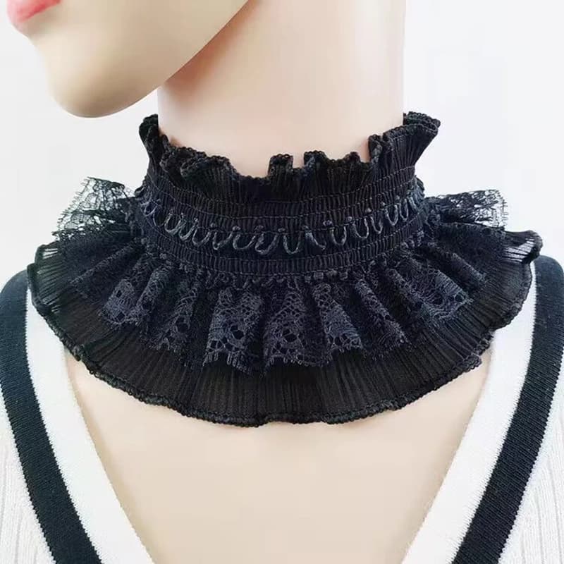 Scarf with fake collar in elastic lace with black white volant High collar Pullover Elegant neck cover fake collar Clothing accessories