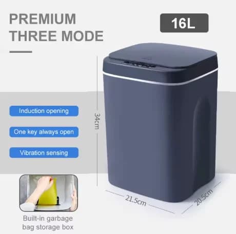 16L Smart Trash Can Automatic Touch Sensor Kitchen Bathroom Toilet Recyclable Waste Bin with Basket for Rubbish Disposal