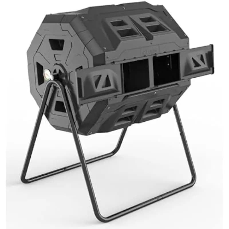 43-Gallon Octagonal Dual-Batch Tumbler Compost Bin with Built-In Thermometer for Real-Time Temperature Monitoring – Heavy-Duty A