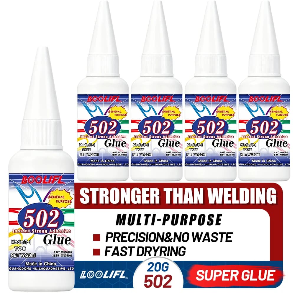 Adesivo super forte 502 ad asciugatura rapida, utilizzato professionalmente per la riparazione quotidiana di plastica per giocattoli, è bianco, trasparente e inodore.