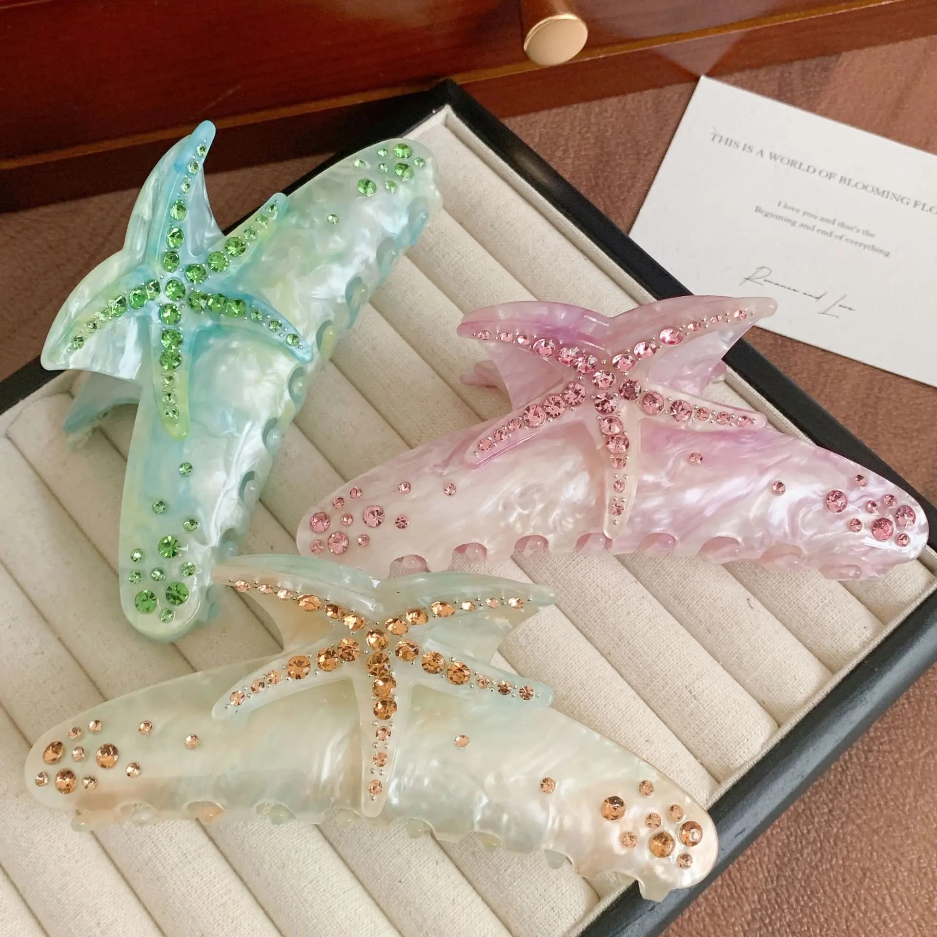 Nuova Pinza per Capelli a Forma di Stella Marina con Strass Scintillanti per Donne e Ragazze, Eleganti Fermagli per Capelli in Acetato a Tema Oceano