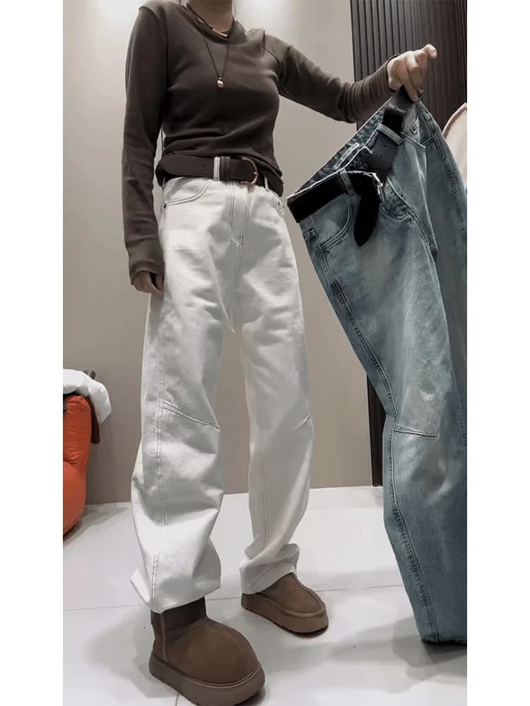 Retro High Waist Fleece Lined Harlan Denim Pants Women's Autumn Winter Loose Slim Banana Scythe Jeans Commute Style Ladies' J...