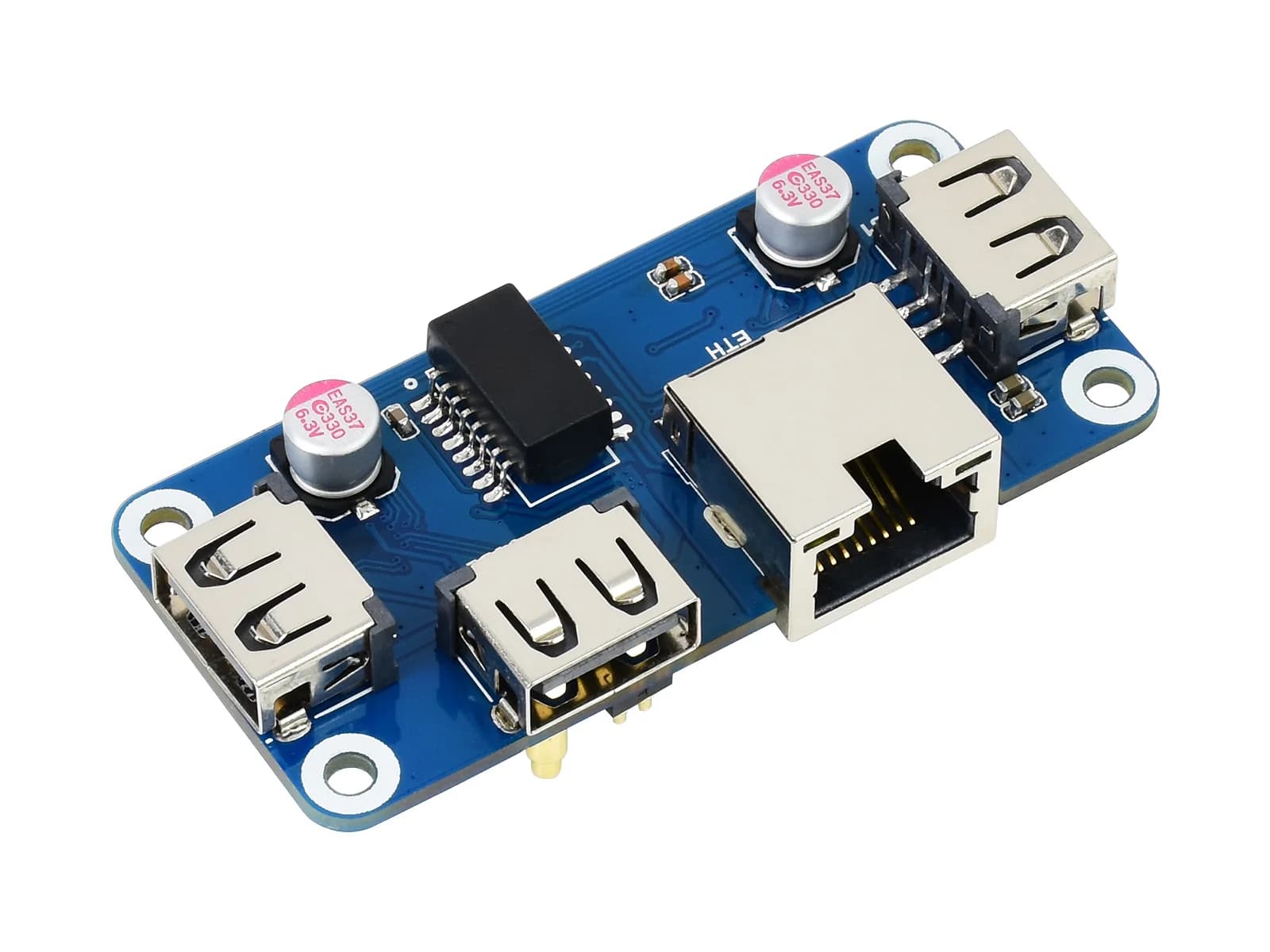 HUB Ethernet/USB HAT (B) for Raspberry Pi Series, 1x RJ45, 3x USB 2.0