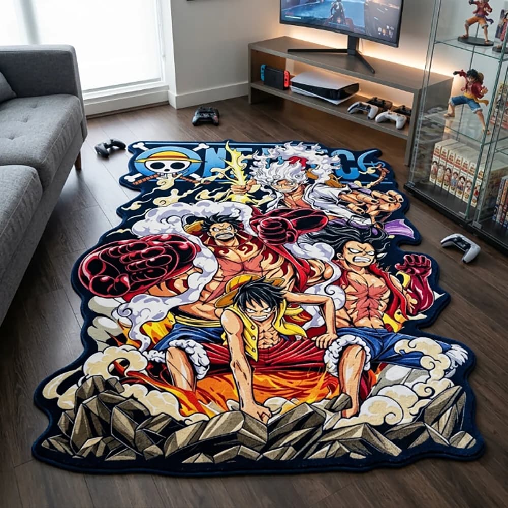 Irregular One Piece Carpet Luffy All Forms Gear 5 Gear 4 Anime Floor Mat Fluffy Non-slip Rug Gaming Room Fan Decor Gift