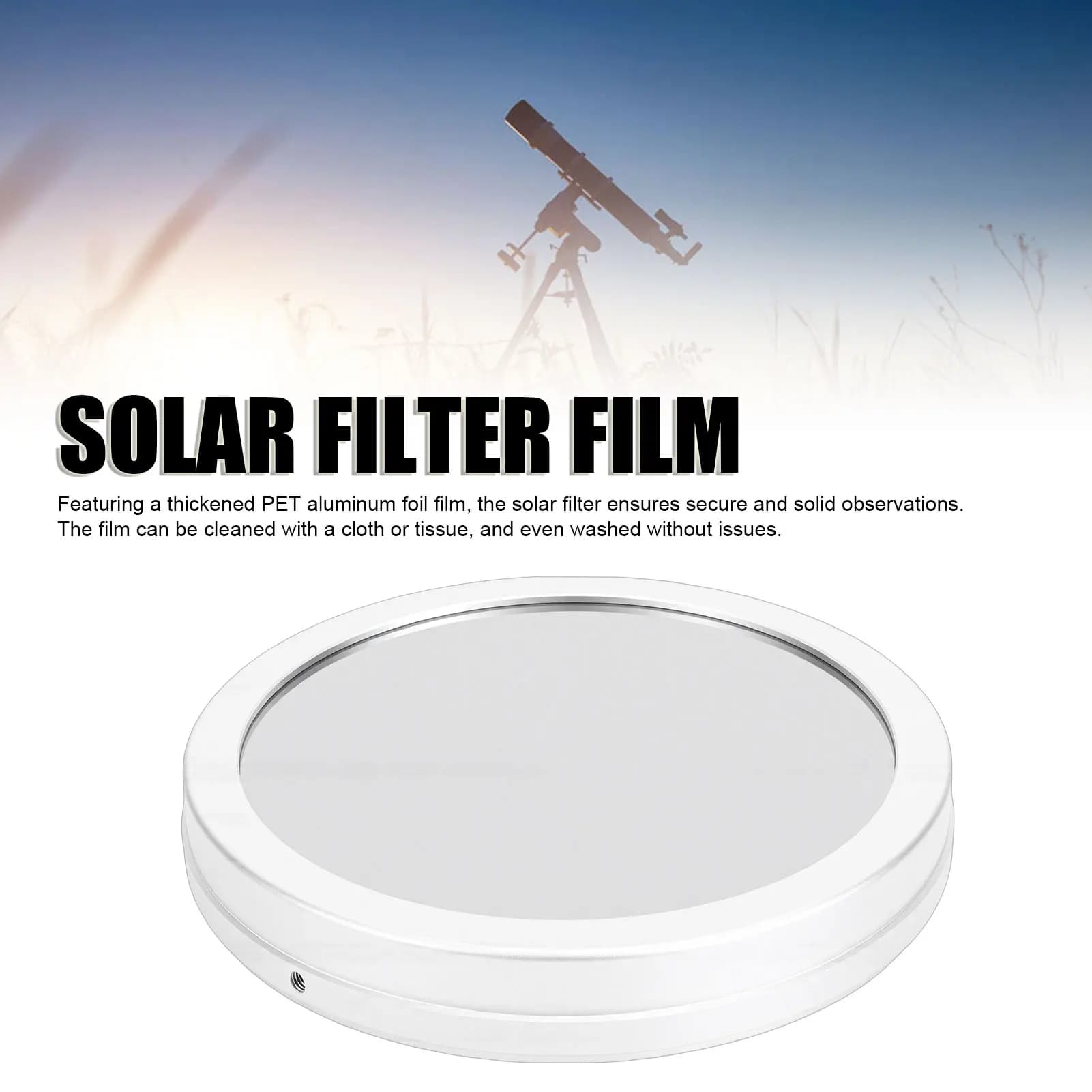Filtro Solare in PET Rivestito in Alluminio, Pellicola di Sicurezza per Telescopio, Cappuccio Filtro Solare per Obiettivi da 66 a 116mm