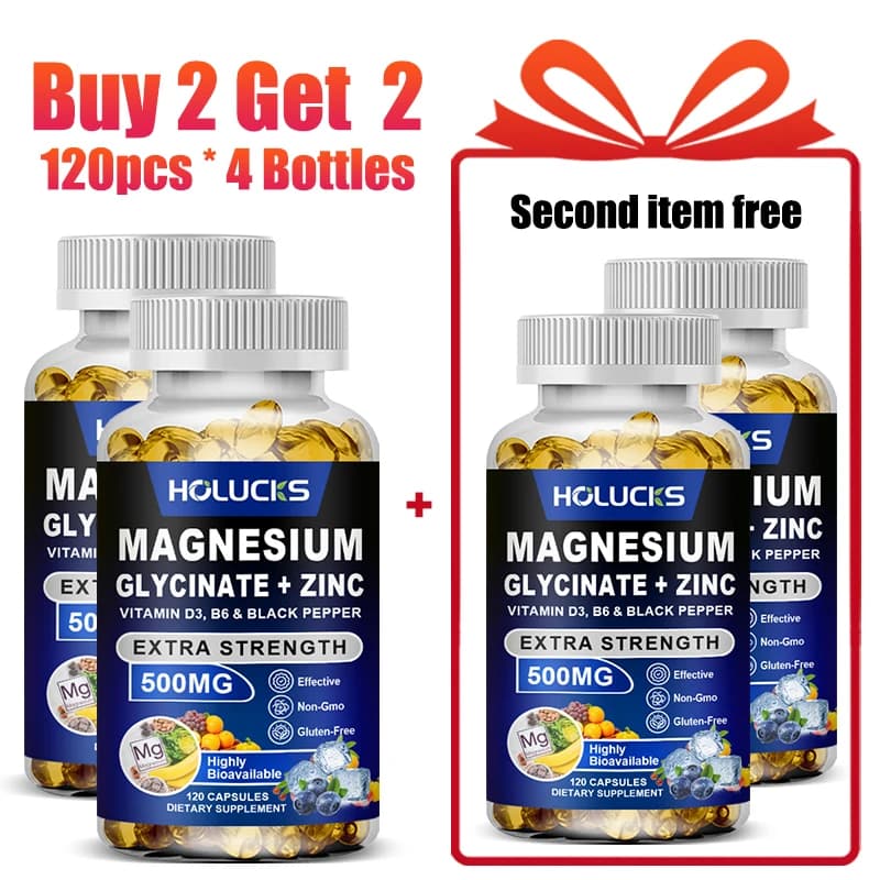 Capsules of Magnesium Glicinato and Complex of Zinco, Chelate supplement, with Vitamin D3 and B6, Support for Sleep, Muscle Health and Cardiaca