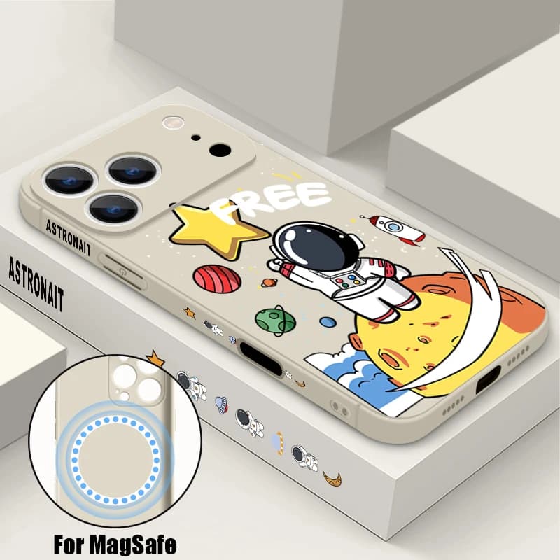 Custodia Magnetica per Telefono con Stampa Astronauta e Stella per iPhone 17 Pro Max 17e 16 15 14 13 Pro Max 16e, Cover Morbida in TPU con Cordino Compatibile con MagSafe