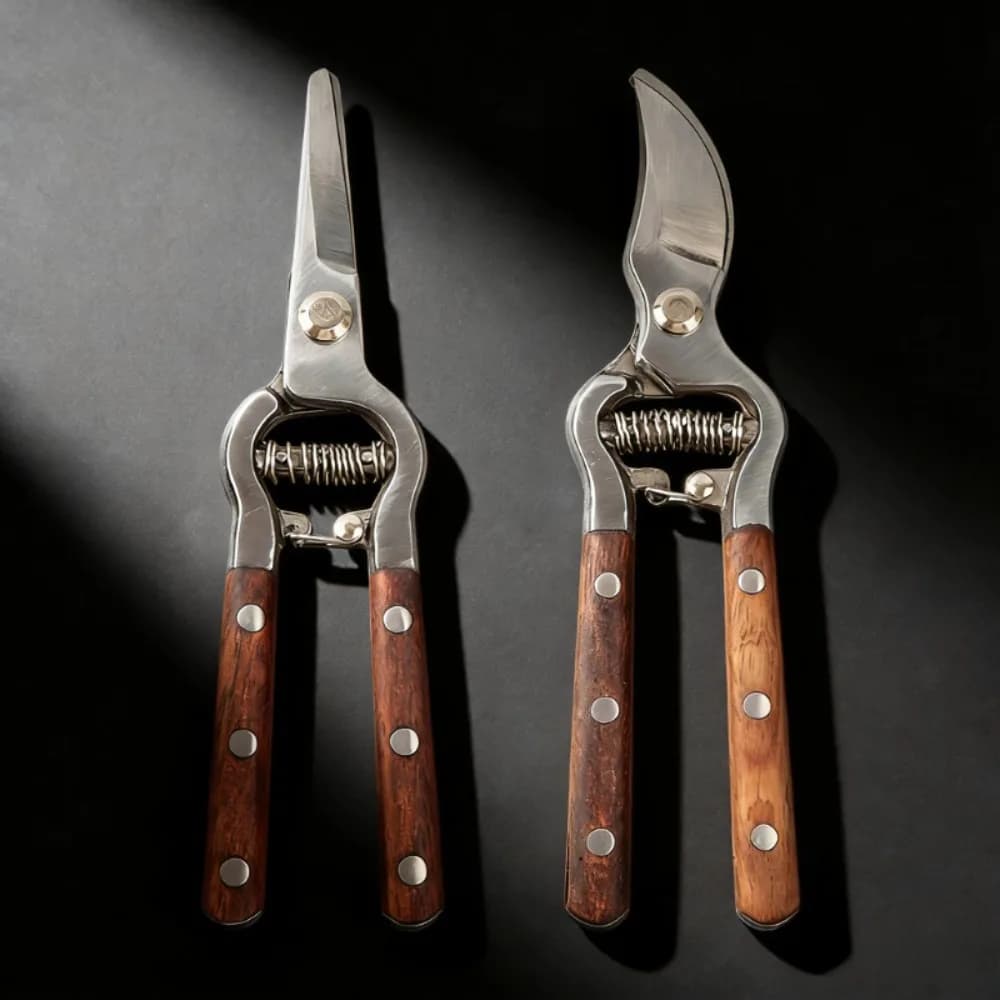 Forbici da Potatura Vintage con Manico in Legno, Cesoie per Raccolta Frutta e Potatura Rami, Attrezzo da Giardinaggio