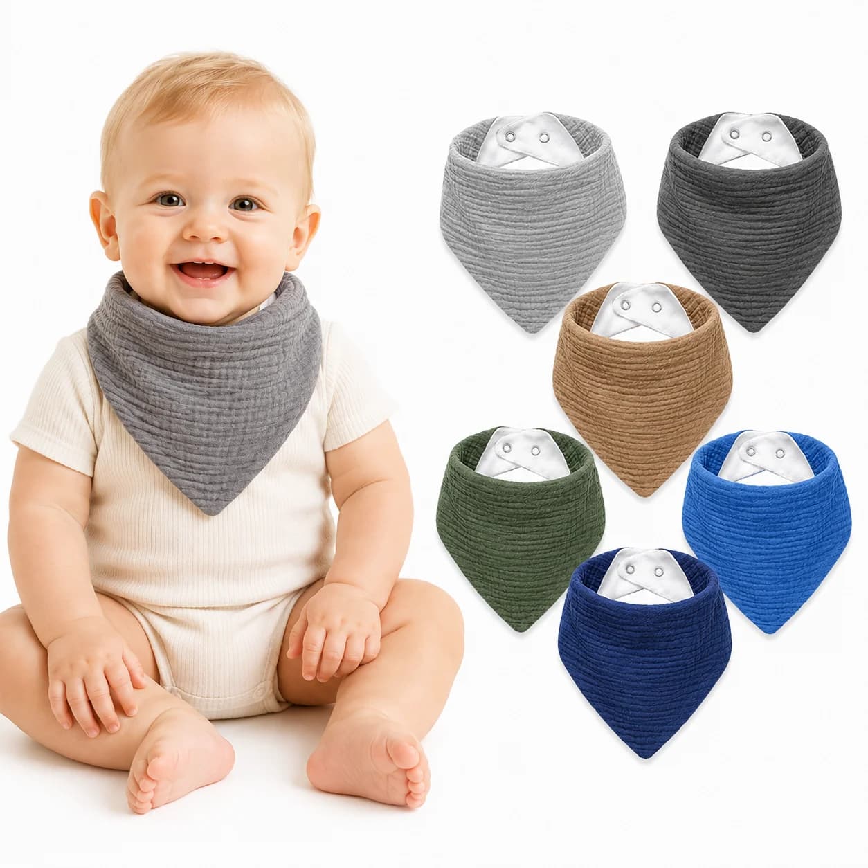 Baby Muslin Bibs, 6 Pcs Drool Bandana Bibs for Baby Drooling and Teething, Soft and Absorbent Cotton for Newborn