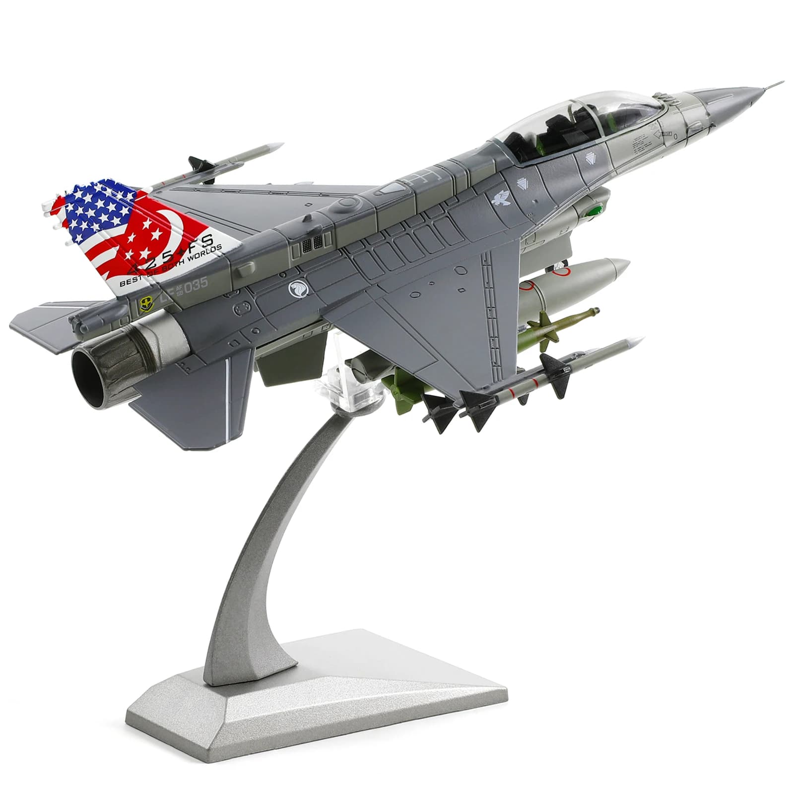 Modellino in Scala 1/72 dell'Aereo F-16D Fighting Falcon, Kit Pre-Assemblato, Modello di Aereo in Metallo Pressofuso (F-16D Singapore)
