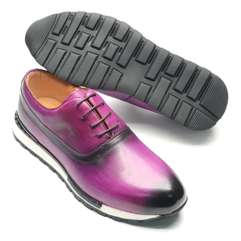 Scarpe oxford classiche di lusso da uomo Scarpe da ginnastica casual fatte a mano con punta semplice in vera pelle con lacci Calzature maschili nere blu viola