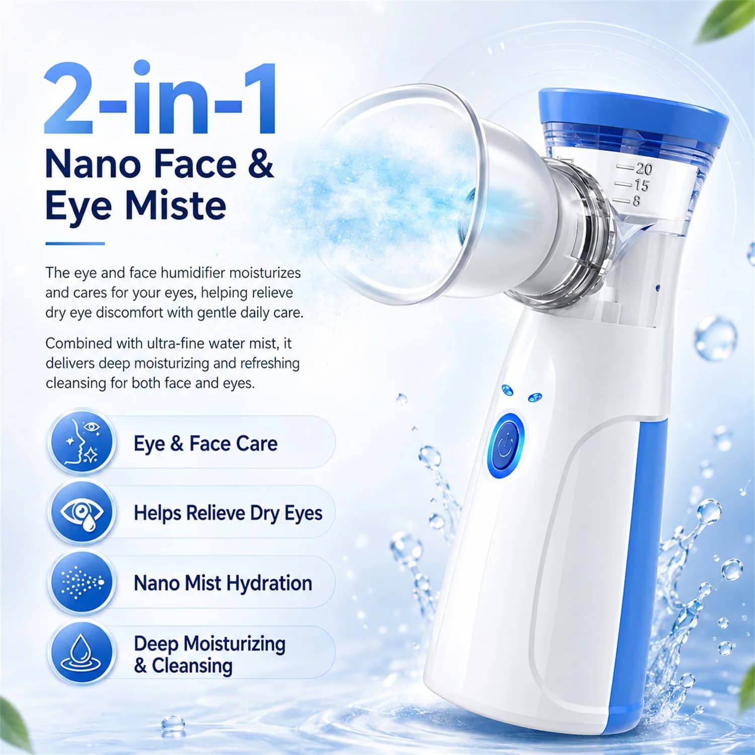 Handheld Facial Nano Mister Portable Hydrating Humidifier,Multifunctional Eye & Face Manual Steamer,Skin Moisturizing Care Devic