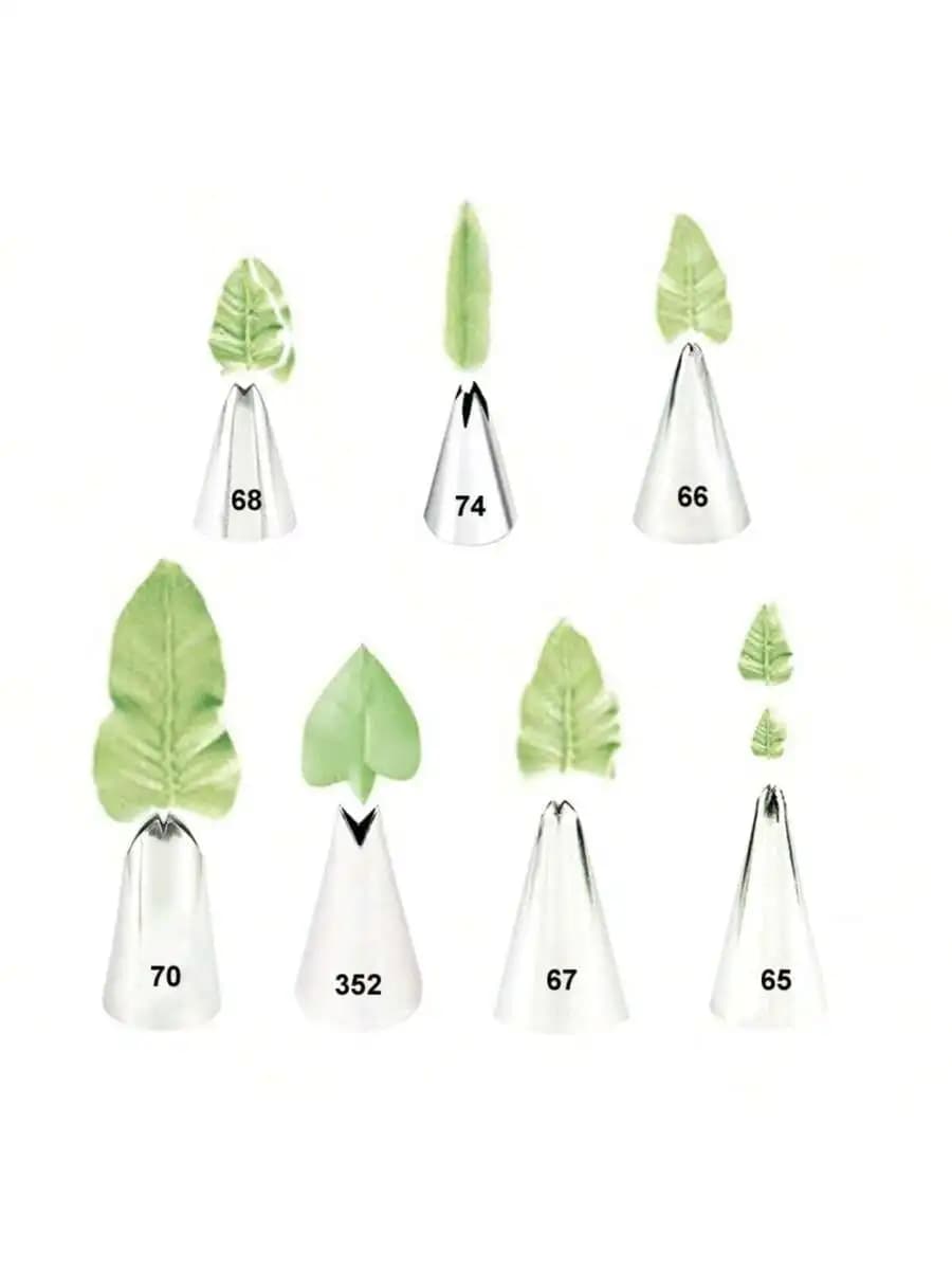 Set di 7 ugelli per decorazione torte a forma di foglia in acciaio inossidabile, punte per decorare torte, strumenti per pasticceria