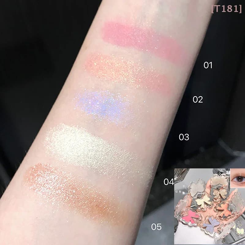 Cappuvini Butterfly Solid Eyeshadow Highlighter Multifunzionale Impermeabile Resistente al Sudore Illuminante Fard Colore Nude Cosmetico