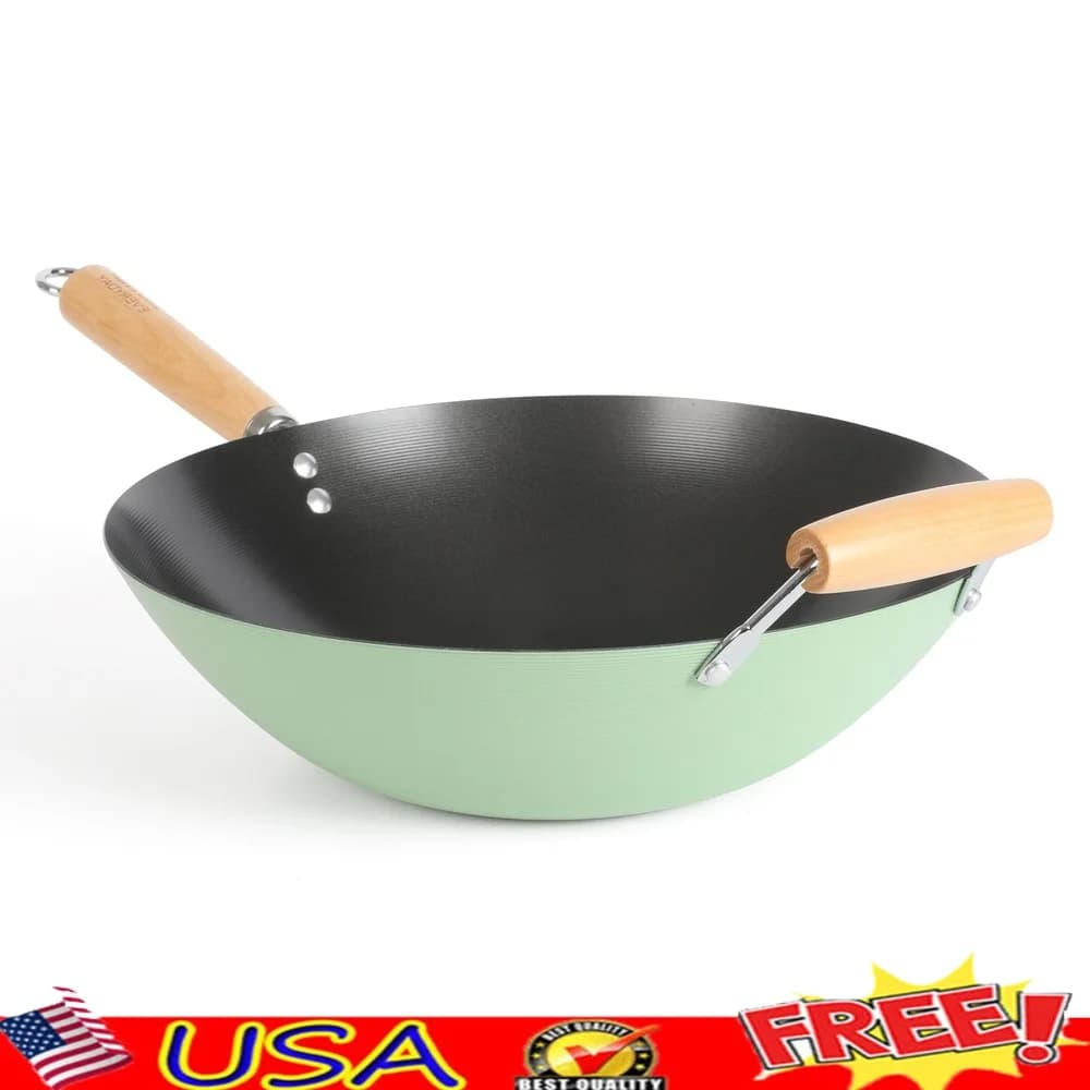 14 inch carbon steel non-stick pan washable in dishwasher suitable for all electric heat induction gas hob floors