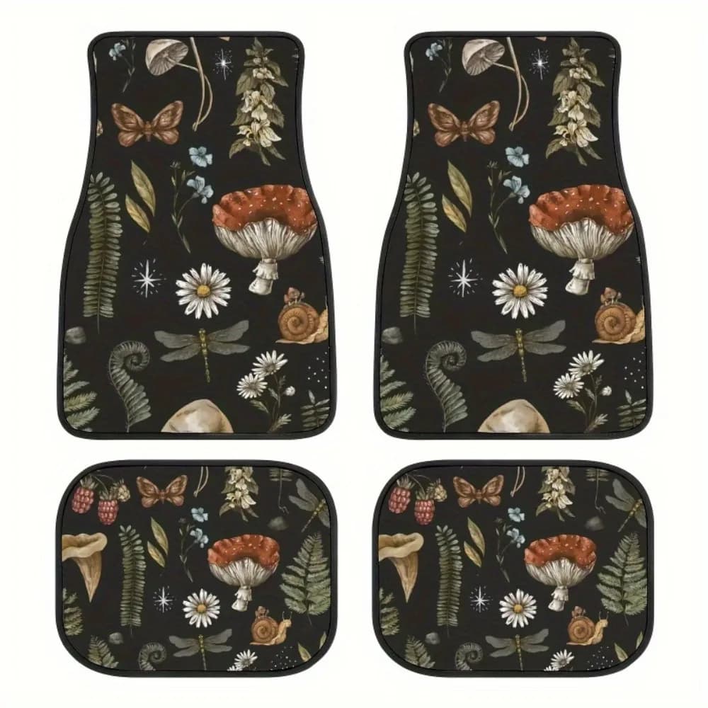 4 PCS Bohemia Style Car Foot Pads Decorative Botanical Prints Car Floor Carpets Front Rear Car Interior Rugs Automotive Supplies