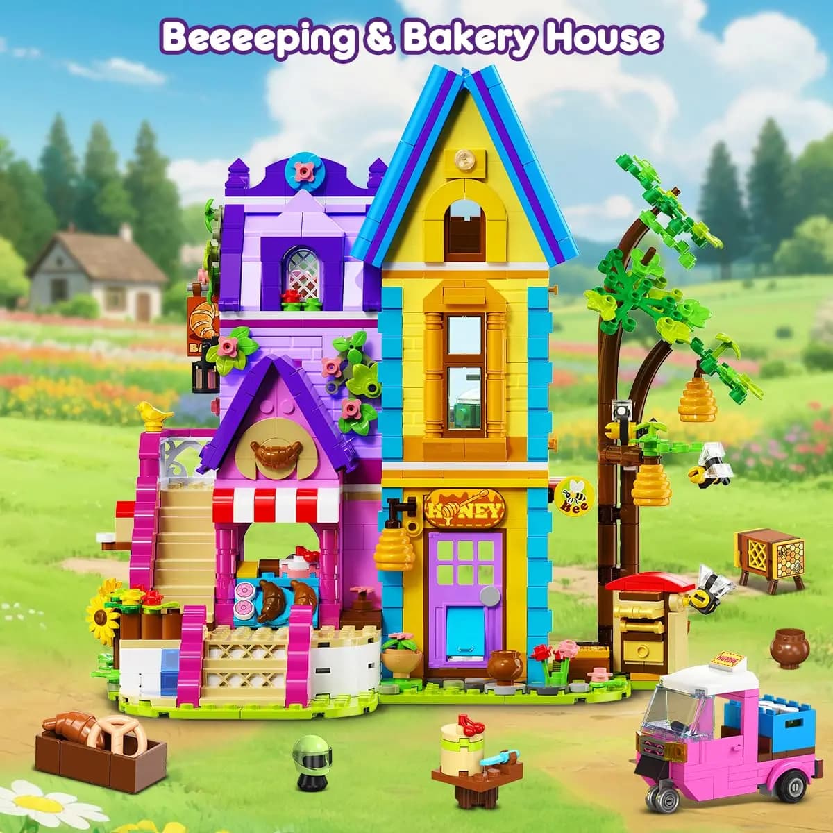 HOGOKIDS Beeeping & Bakery House Building Toy con LED - Amici Ragazze Cottura con Miele Officina Fai finta di giocare Compleanno per i bambini