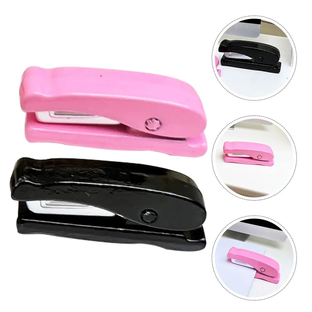 2Pcs Miniature Mini Stapler Stationery for Dollhouse Decoration Sturdy Metal Miniature Stapler Set Stationery