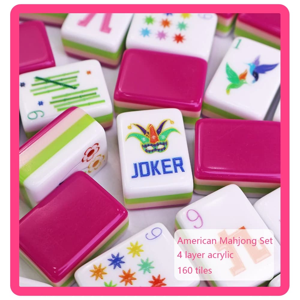 In Stock American Mahjong Set 160 Mahjong Tiles 4-Layer Acrylic MahJong Portable Travel Family Party Game Surprise Gifts