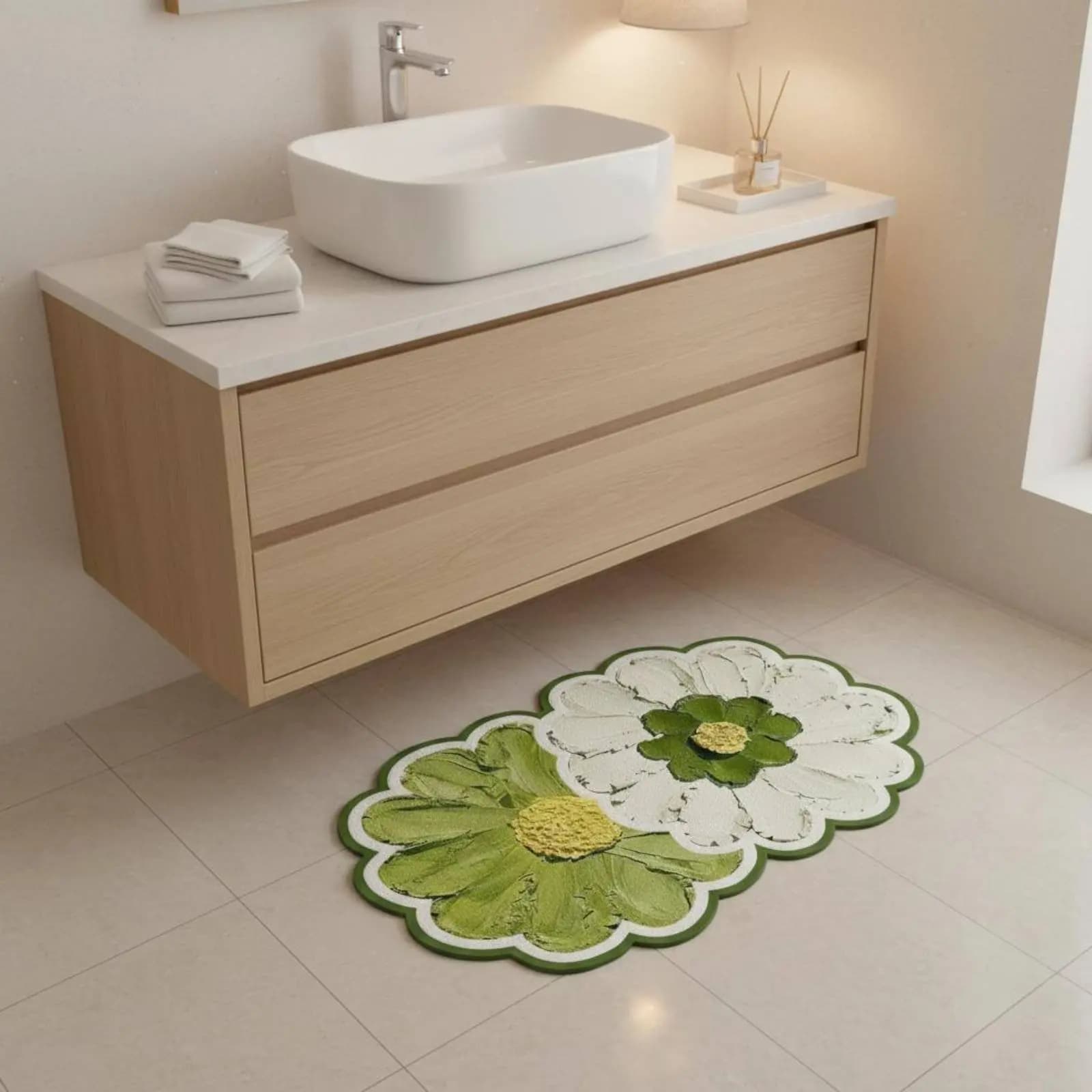 Tappetino da Bagno a Forma di Fiore, Assorbente, Morbido e Lussuoso, Asciugatura Rapida, Antiscivolo