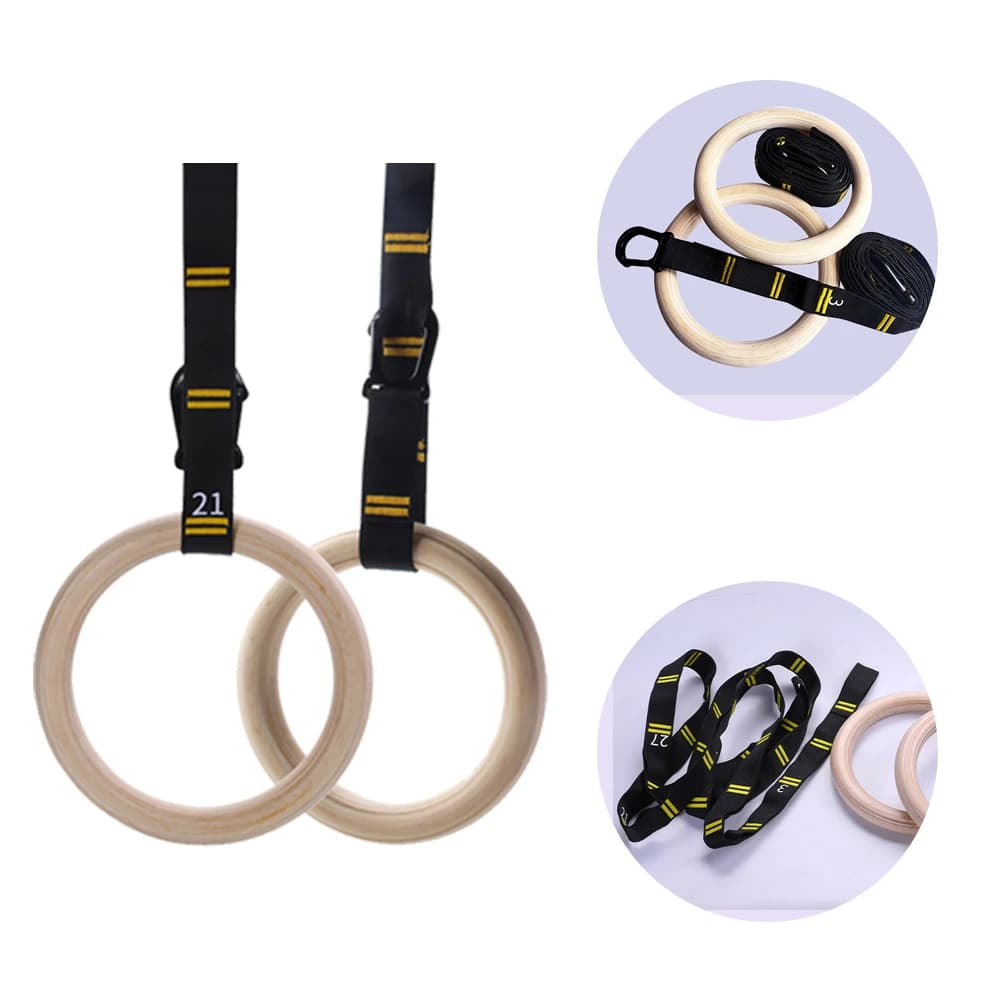 Wooden gym rings with adjustable straps Rings with grip for tractions Gym rings for multifunctional tractions for physical training